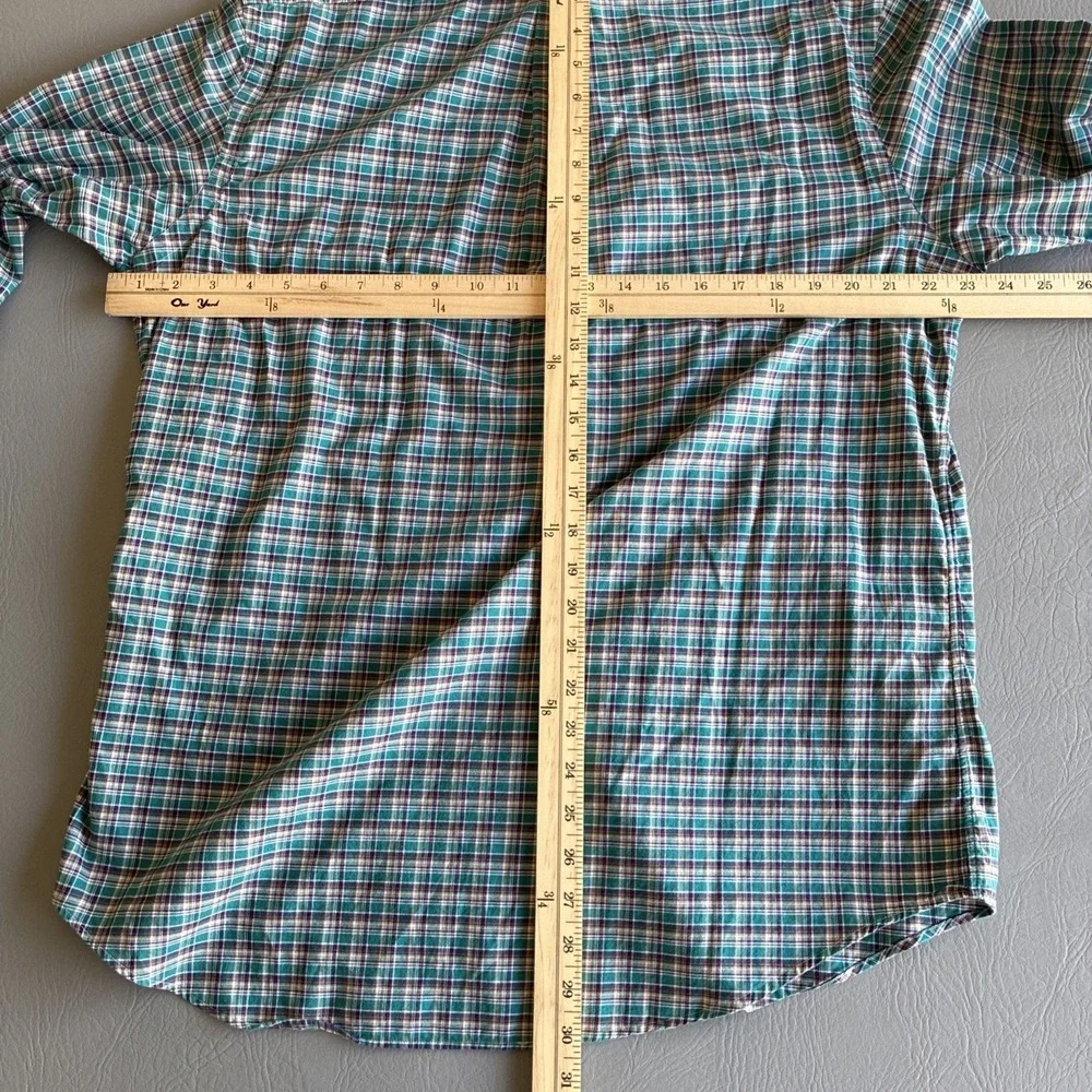 Ralph Lauren Button Down Plaid Green Blue Check Men's Size L 46 chest